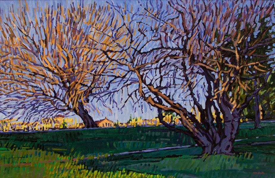 William Hook denver trees at sunset painting city park
