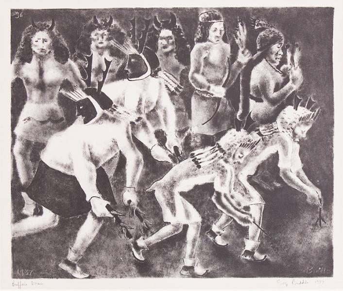 george biddle buffalo dance 1937 lithograph broadmoor art academy colorado springs modernist wpa era regionalist art for sale