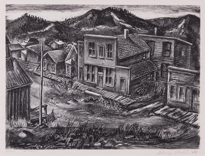 delmar pachl max modernist wpa era print lithograph art landscape ghost town colorado