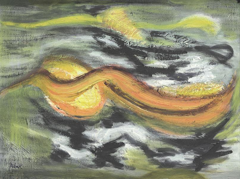 Louis ribak new mexico modernist abstract mid-century modern orange yellow black white green