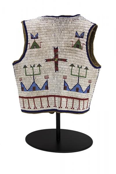 Sioux plains north american indian native pictorial vest beadwork whiteheart red cross tepee tipi