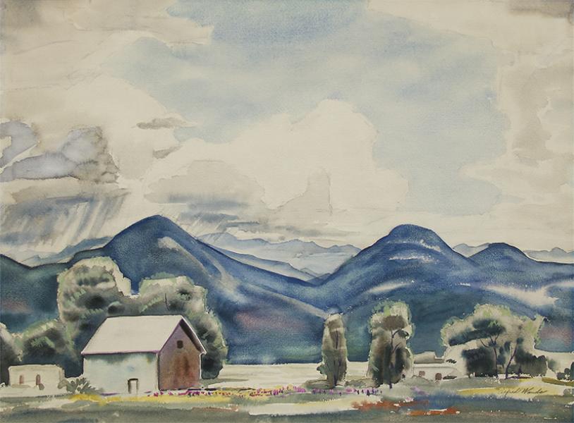 alfred wands james barn and farm Sangre de Cristo Mountains, Colorado modernist traditional vintage painting blue green 