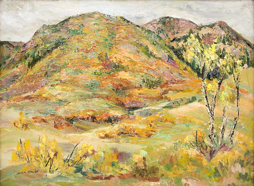 zola zaugg, mountain landscape painting, colorado springs, fall, autumn