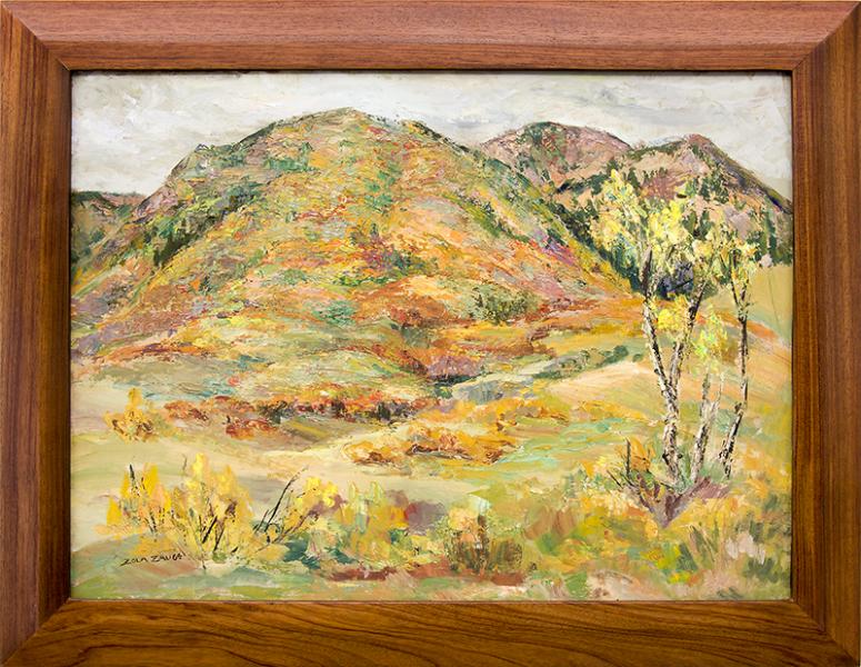 Zola Zaugg, vintage painting for sale, Colorado Mountain Landscape, Autumn, near Colorado Springs, oil, circa 1950, Broadmoor Academy, woman artist, Colorado Springs Fine Arts Center
