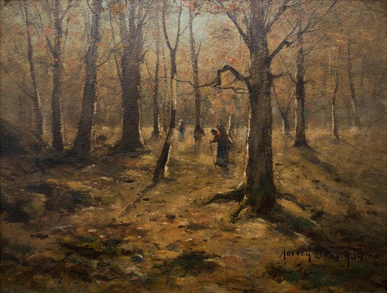 harvey otis young, antique painting, forest interior, 19th century, tonalist