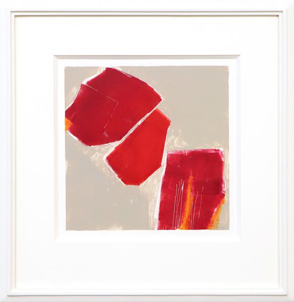 Wilma Fiori, Abstract art, Red, Beige, print, monotype, 1990, abstract, painting, for sale, orange, tan, denver, colorado, gallery