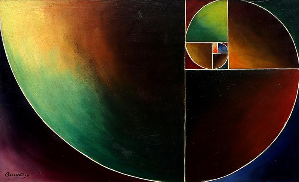 Chase Varney, Logarithmic Spiral, oil, circa 1970-1979, painting, abstract