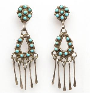 Earrings, Zuni, circa 1950, vintage old pawn native american indian jewelry