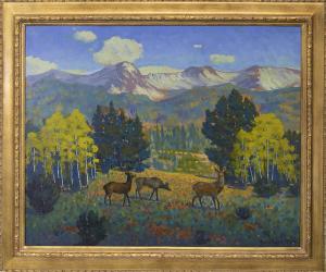 Harold Vincent Skene, "Threesome (Yellowstone)", oil, 1966 for sale purchase consign auction denver Colorado art gallery museum