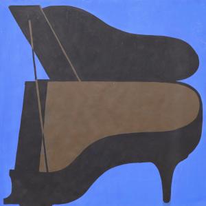 Margo Hoff, Baby Grand Piano with Blue, painting, acrylic, modernist, midcentury, modern, abstract, Art, for sale, Denver, Colorado, gallery, purchase, vintage