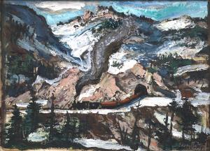 Edgar Britton, "Untitled (Mountain Landscape with Snow)", gouache, 1945 painting fine art for sale purchase buy sell auction consign denver colorado art gallery museum