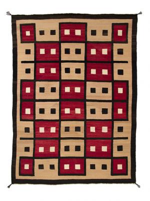 navajo trading post rug block pattern red brown camel ivory white 19th century Native American Indian antique vintage art for sale purchase auction consign denver colorado art gallery museum