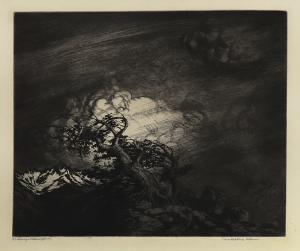 George Elbert Burr, Timberline Storm , Storm near Timberline, Colorado, etching, circa 1922, engraving, fine art, for sale, denver, gallery, colorado, antique, buy, purchase