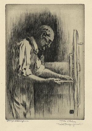 George Elbert Burr, The Etcher , Self Portrait, etching, circa 1920, engraving, fine art, for sale, denver, gallery, colorado, antique, buy, purchase