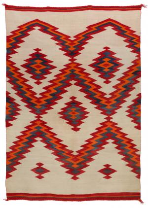 Navajo Rug with Serrated Diamond Pattern, trading post,  19th century, 1890, transitional, 