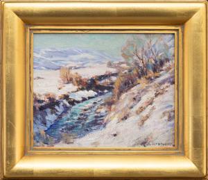 Robert Alexander Graham, Melting Snow, Colorado, Landscape, river, water, Creek, Mountains, snow, oil,1920s, 1930s, vintage, original, art, for sale, purchase, gallery, denver