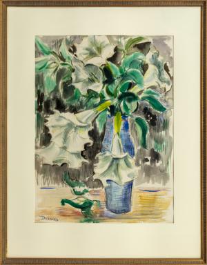 Werner Drewes, Datura Stramonium, Still Life, Datura, stramonii, Flowers, 1930, 1940, 1950, painting, watercolor, modernist, modernism, Fine art, art, for sale, buy, purchase, Denver, Colorado, gallery, historic, antique, vintage, artwork, original, authentic