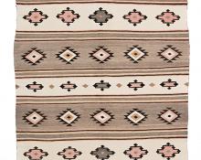 Navajo Chinle Regional Area Rug vintage 1930s New Mexico Arizona tan pink coral ivory white black brown