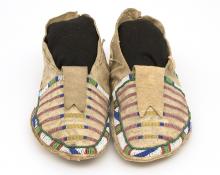 Moccasins, Crow, circa 1870, Crow moccasins circa 1870, 19th century native american moccasins, 19th century beaded moccasins, buffalo hide moccasins