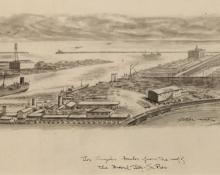 Fletcher Martin, "Los Angeles Harbor from the Roof of the Federal Building - San Pedro", mixed media, c. 1935