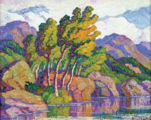 Sven Birger Sandzen, "Canyon Aspens: Big Thompson Canyon, Estes Park, Colorado", oil, 1938