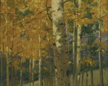 Charles Partridge Adams, "Forest Interior, Golden Aspen", oil on canvas, c. 1915 painting for sale