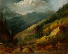 Howard A. Streight, "Untitled (Colorado Mountains and River)", oil, c. 1900