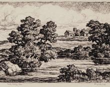 Sven Birger Sandzen, "Smoky Valley Farm", lithograph, 1947