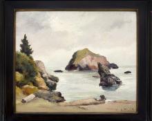 Jon Blanchette original oil painting for sale, Van Damme Beach, Mendocino, California, oil, circa  1960