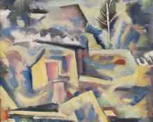 Paul Kauvar Smith, "Untitled (Modernist Landscape)", oil, c. 1950