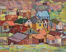 Paul Kauvar Smith, "Untitled (Colorado Mountain Town)", oil, c. 1945