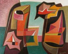 Werner Drewes, "Separation of Related Forms - The Gorge", oil, 1951