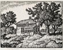 sandzén, Sven Birger Sandzen, "Smoky Valley Homestead (3 editions printed)", linoleum cut, 1929