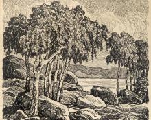 sandzén, Sven Birger Sandzen, "Birches, edition of 100", lithograph, 1924