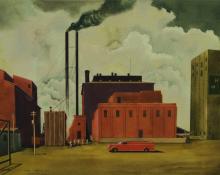 Vance Hall Kirkland, "Hungarian Flour Mill (Denver, Colorado)", watercolor on paper, 1936