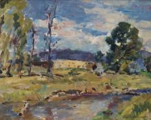 Charles Julius Berninghaus, "New Mexico Adobe", oil, c. 1950