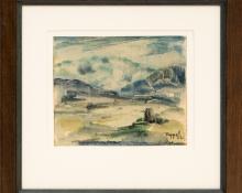 Charles Bunnell, painting, Colorado Mountain Landscape, pikes peak, pike's, manitou, oil, 1963, 1960s, modern, modernist, Fine art, for sale, vintage, original, historic, antique, gallery, art, Denver, Colorado, broadmoor academy, colorado springs fine arts center, charles ragland bunnell 