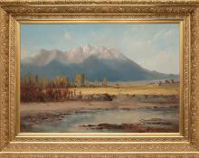 W.H.M. Cox, "Untitled (Creek & Mountains, Southern Colorado)", oil, 1884 painting for sale purchase consign auction denver Colorado art gallery museum