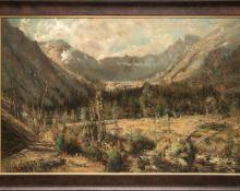 W.H.M. Cox, "Untitled (Ouray, Colorado)", oil on canvas, c. 1885, 19th century historic landscape telluride mountain