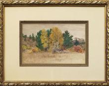 Charles Partridge Adams, "Untitled (Trees in Autumn, Colorado)", mixed media, c. 1900 for sale purchase consign auction denver Colorado art gallery museum