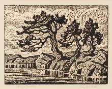 sandzén, Sven Birger Sandzen, "Crystal Lake (A Mountain Lake)", woodcut, 1928