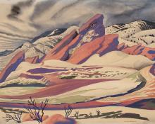 Vance Hall Kirkland, "Red Rocks in April", watercolor on paper, c. 1935