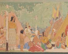 Allen Tupper True, "Native American Eagle Dance (Mural Study)", oil on canvas, c. 1950