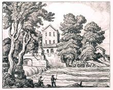 sandzén, Sven Birger Sandzen, "The Mill on the Smokey, edition of 100", lithograph, 1932