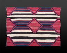 Classic Period 3rd Phase Chief Blanket with blue & white bars in the diamonds, native american indian pre reservation third phase chief