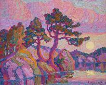 Sven Birger Sandzen, "Mountain Lake at Moonrise, Rocky Mountain National Park, Colo.", oil, 1928