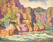 Sven Birger Sandzen, "In The Canyon, Big Thompson Canyon, Estes Park, Colorado", oil, 1926