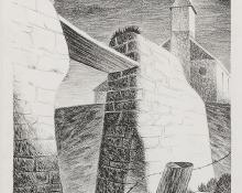 Jenne Magafan, "Adobe Ruins", lithograph, 1938 for sale purchase consign auction denver Colorado art gallery museum