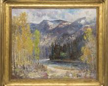 Fremont Ellis, "Time of Autumn (Chama River, New Mexico)", oil painting fine art for sale purchase buy sell auction consign denver colorado art gallery museum