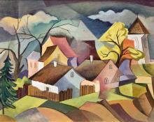 William Sanderson, "Untitled (Colorado Town)", oil, circa 1950 painting fine art for sale purchase buy sell auction consign denver colorado art gallery museum